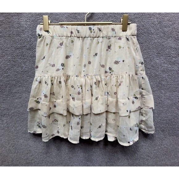 Free People Dresses & Skirts - Free People From The Valley Floral Mini Skirt Size S Tiered Ruffle Elastic Waist